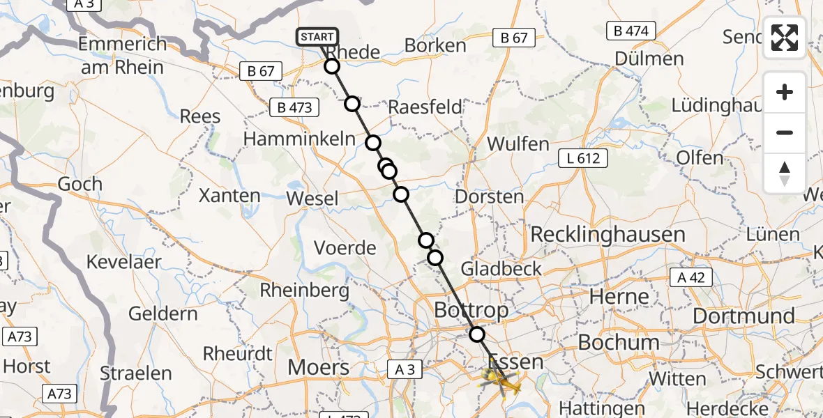 Flugroute Ambulanzhubschrauber Bocholt - Essen, 16 Mai 2026, 18:42