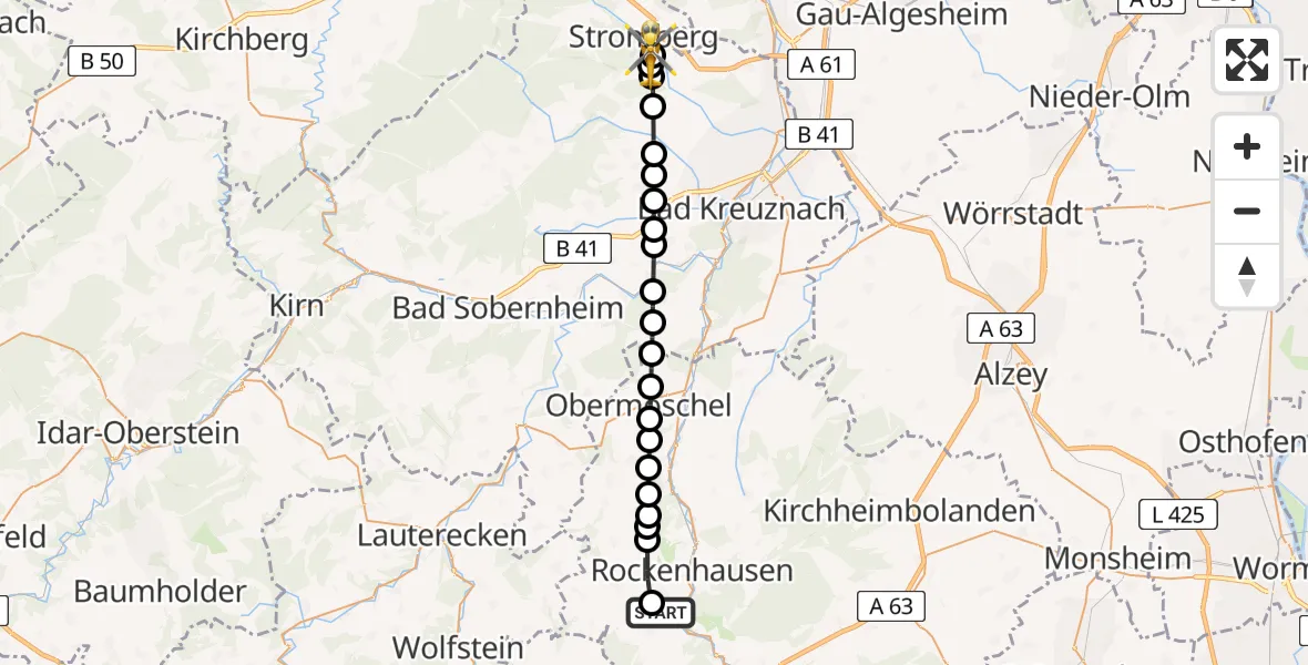 Flugroute Rettungshubschrauber Imsweiler UL - Stromberg, 16 Mai 2026, 18:48