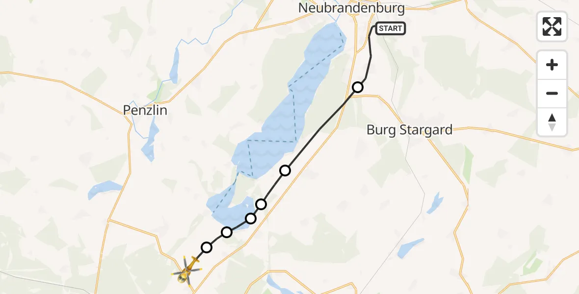 Flugroute Rettungshubschrauber Neubrandenburg - Blumenholz, 16 Mai 2026, 18:54