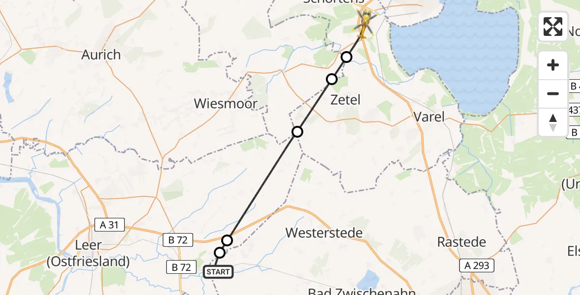 Flugroute Rettungshubschrauber Apen - Sande, 16 Mai 2026, 19:15