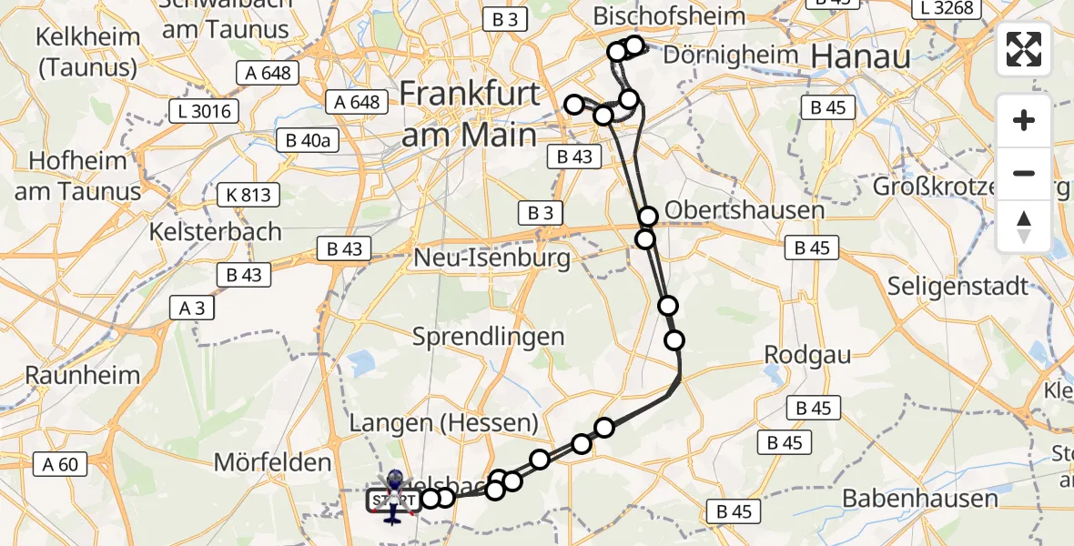 Flugroute Polizeihubschrauber Flughafen Frankfurt-Egelsbach - Flughafen Frankfurt-Egelsbach, 16 Mai 2026, 19:37