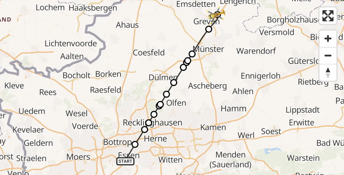 Flugroute Ambulanzhubschrauber Essen - Christoph  Westfalen-ADAC, 16 Mai 2026, 19:57