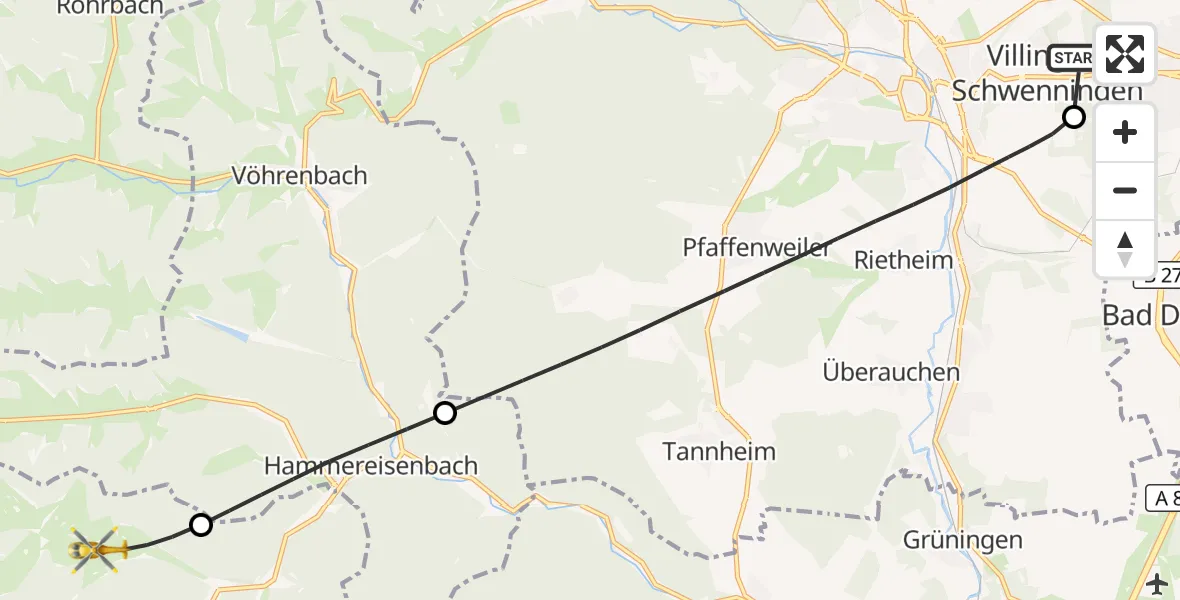 Flugroute Rettungshubschrauber DRF Air Rescue Station Villingen-Schwenningen Hubschrauberlandeplatz (Christoph 11) - Eisenbach (Hochschwarzwald), 16 Mai 2026, 20:31