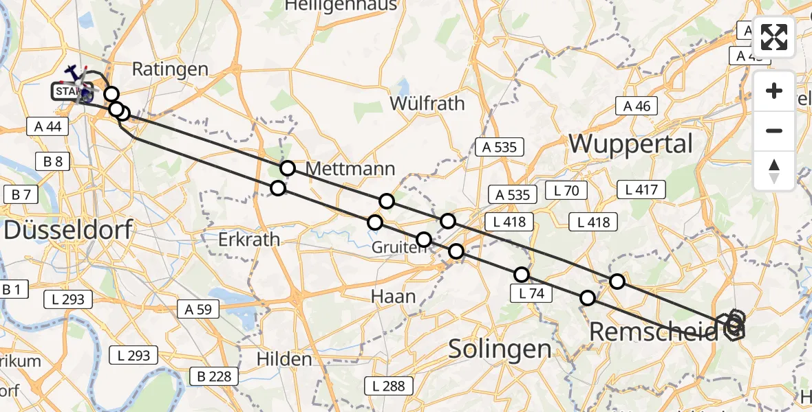 Flugroute Polizeihubschrauber Düsseldorf Flughafen - Düsseldorf Flughafen, 16 Mai 2026, 22:29