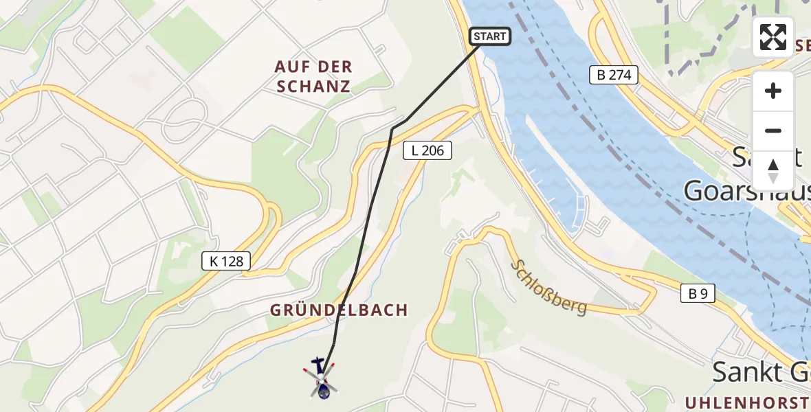 Flugroute Polizeihubschrauber Sankt Goar - Sankt Goar, 16 Mai 2026, 22:31