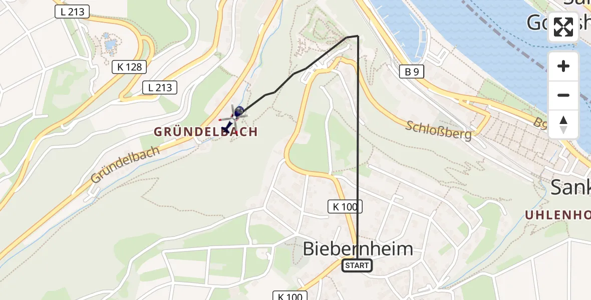 Flugroute Polizeihubschrauber Sankt Goar - Sankt Goar, 16 Mai 2026, 22:41