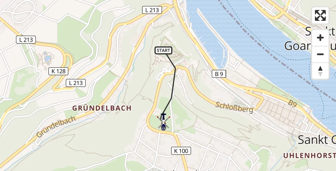 Flugroute Polizeihubschrauber Sankt Goar - Sankt Goar, 16 Mai 2026, 22:59