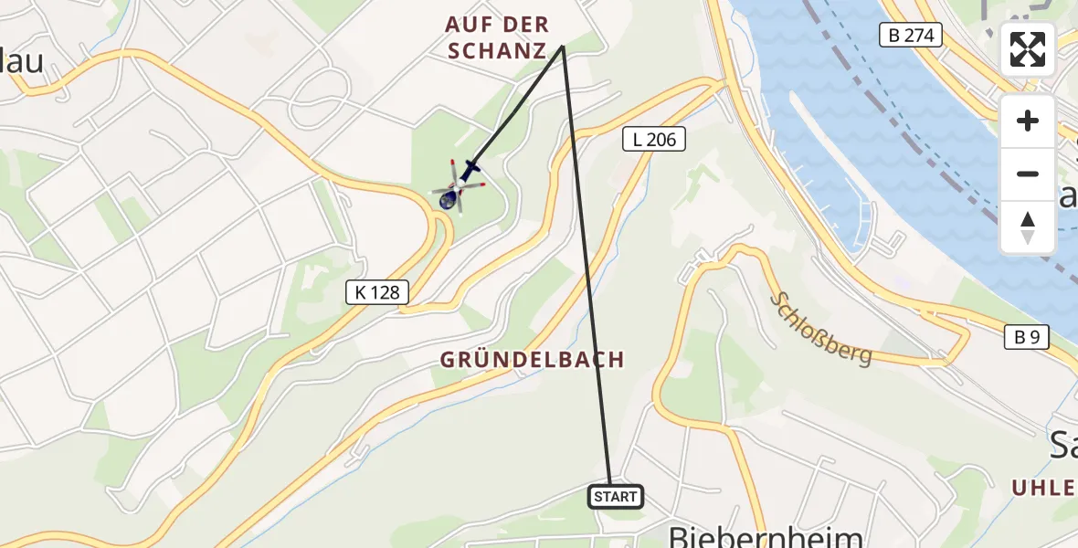 Flugroute Polizeihubschrauber Sankt Goar - Sankt Goar, 16 Mai 2026, 23:10