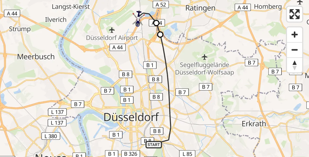 Flugroute Polizeihubschrauber Düsseldorf - Düsseldorf Flughafen, 17 Mai 2026, 06:08