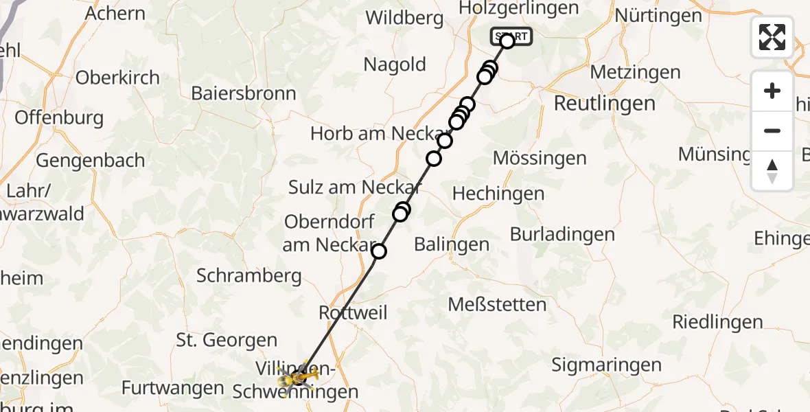 Flugroute Rettungshubschrauber Altdorf - DRF Air Rescue Station Villingen-Schwenningen Hubschrauberlandeplatz (Christoph 11), 17 Mai 2026, 06:08