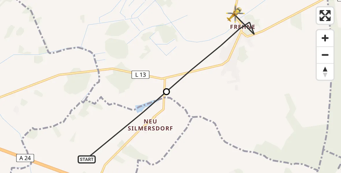 Flugroute Rettungshubschrauber Triglitz - Marienfließ, 17 Mai 2026, 06:08