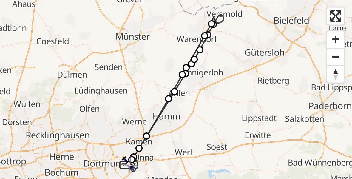 Flugroute Polizeihubschrauber Dortmund Flughafen - Dortmund Flughafen, 17 Mai 2026, 06:18