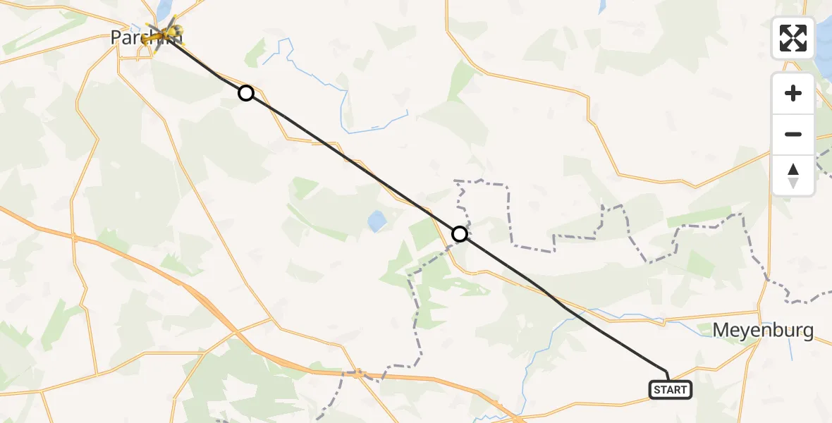 Flugroute Rettungshubschrauber Marienfließ - Parchim, 17 Mai 2026, 06:41