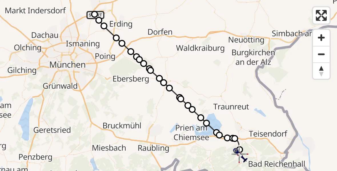 Flugroute Polizeihubschrauber München Flughafen - Ruhpolding, 17 Mai 2026, 07:05