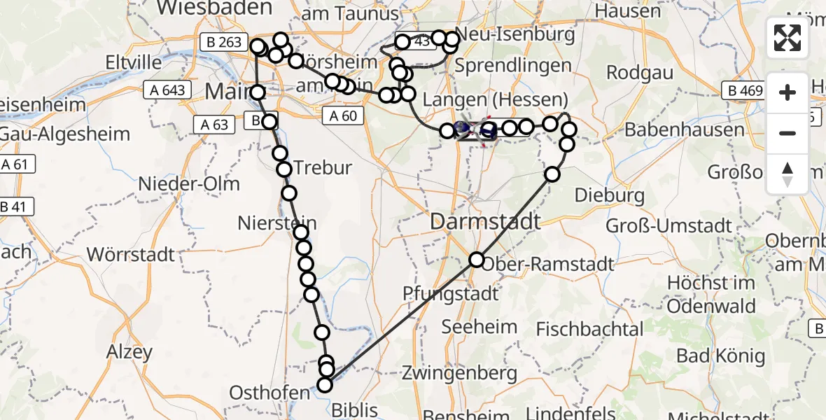 Flugroute Polizeihubschrauber Flughafen Frankfurt-Egelsbach - Flughafen Frankfurt-Egelsbach, 17 Mai 2026, 07:24