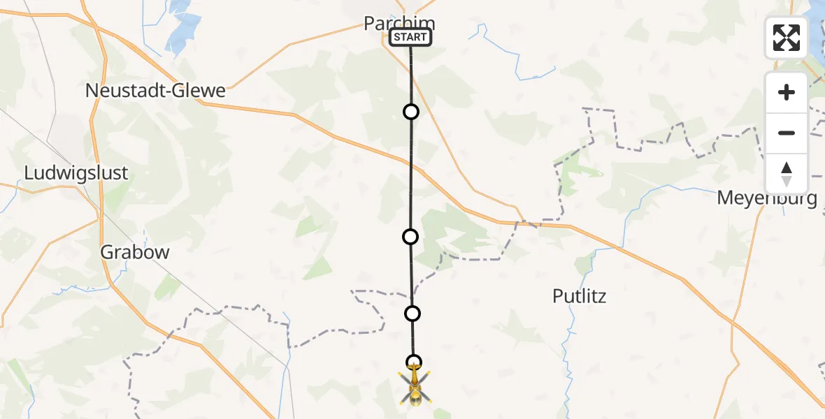 Flugroute Rettungshubschrauber Parchim - Pirow, 17 Mai 2026, 07:28