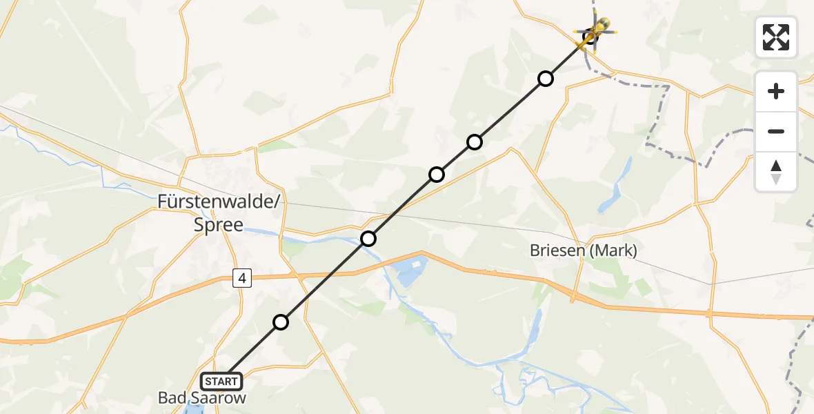 Flugroute Rettungshubschrauber Bad Saarow - Falkenhagen (Mark), 17 Mai 2026, 08:09