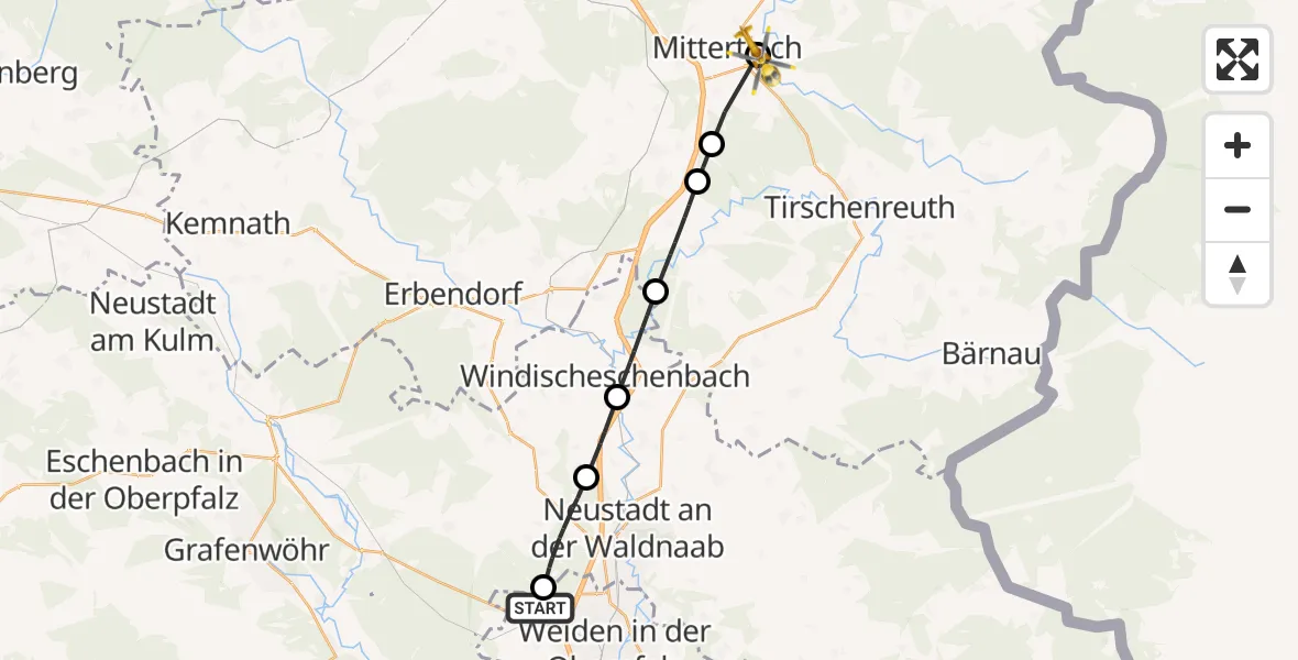 Flugroute Rettungshubschrauber Weiden i.d.OPf. - Leonberg, 17 Mai 2026, 08:18