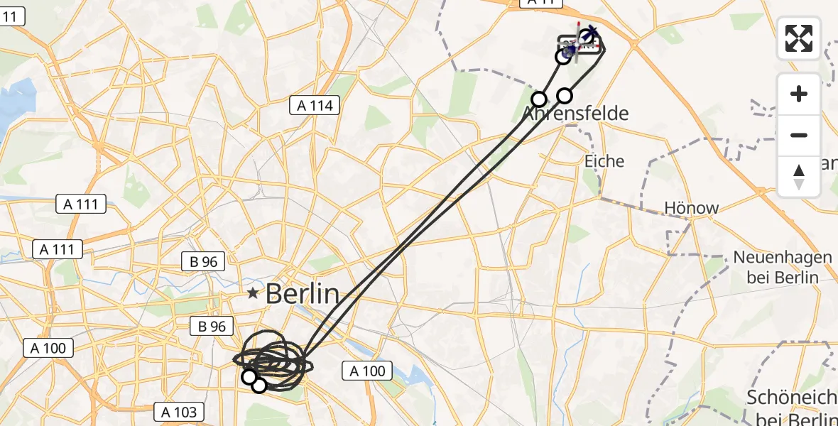 Flugroute Polizeihubschrauber Ahrensfelde Hubschrauberlandeplatz - Ahrensfelde Hubschrauberlandeplatz, 17 Mai 2026, 08:20