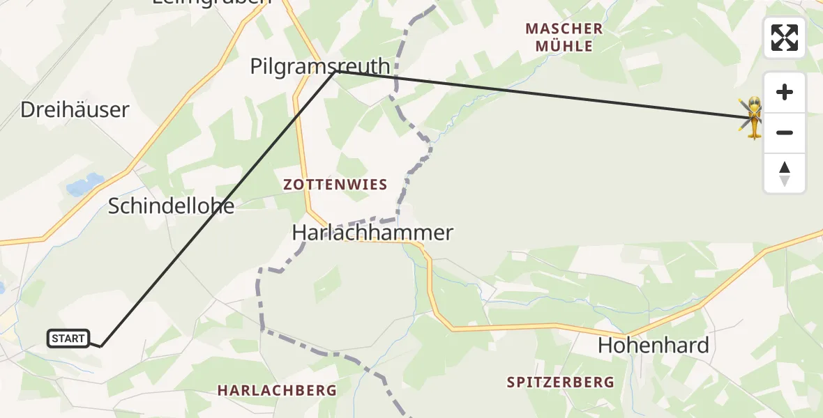 Flugroute Rettungshubschrauber Pullenreuth - Waldershof, 17 Mai 2026, 08:39