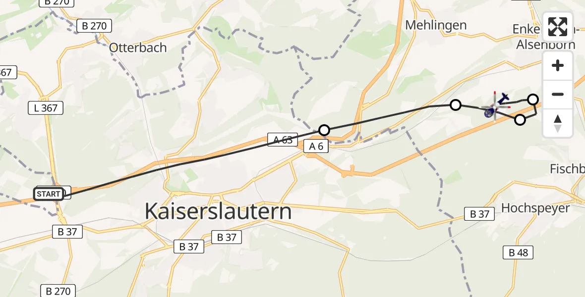 Flugroute Polizeihubschrauber Kaiserslautern - Enkenbach-Alsenborn, 17 Mai 2026, 08:39