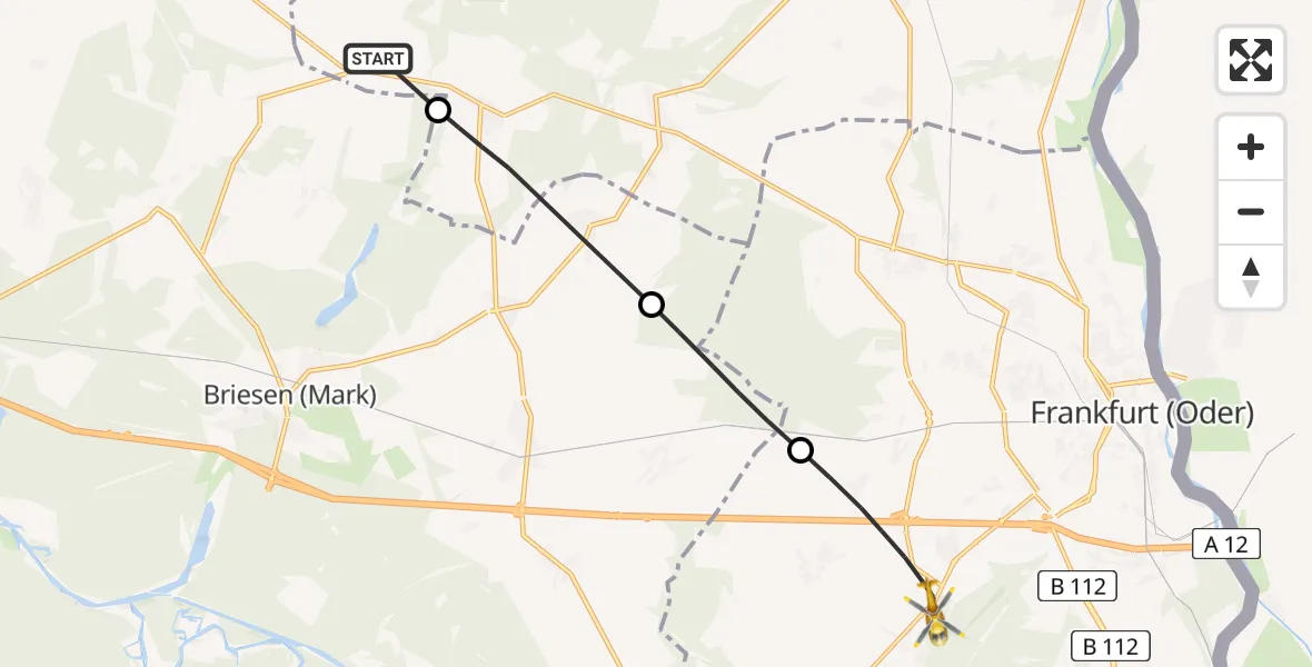 Flugroute Rettungshubschrauber Falkenhagen (Mark) - Frankfurt (Oder), 17 Mai 2026, 08:51