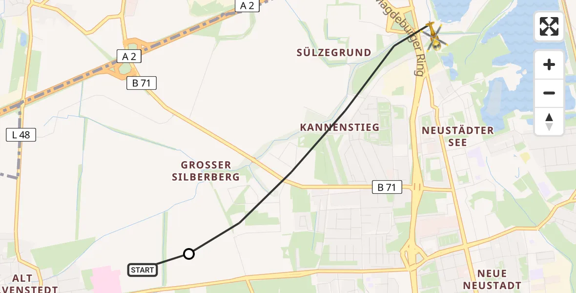 Flugroute Rettungshubschrauber Magdeburg Hospital - Magdeburg, 17 Mai 2026, 08:56