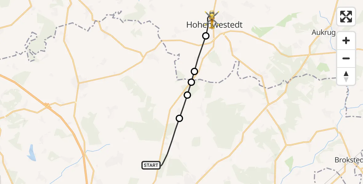Flugroute Rettungshubschrauber Hohenlockstedt - Hohenwestedt, 17 Mai 2026, 09:00