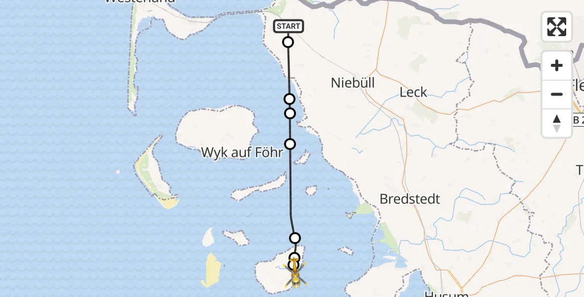 Flugroute Rettungshubschrauber Klanxbüll - Pellworm, 17 Mai 2026, 09:03