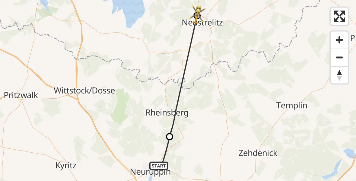 Flugroute Rettungshubschrauber Neuruppin - Neustrelitz, 17 Mai 2026, 09:18
