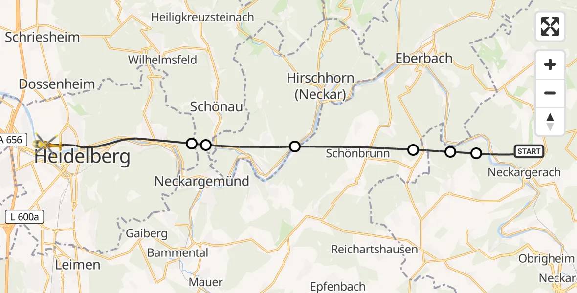 Flugroute Rettungshubschrauber Neckargerach - Heidelberg, 17 Mai 2026, 09:18