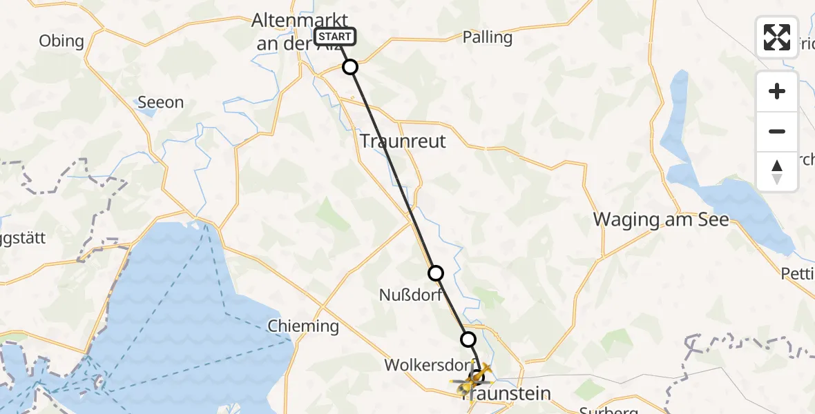 Flugroute Rettungshubschrauber Trostberg - Traunstein Hospital, 17 Mai 2026, 09:20