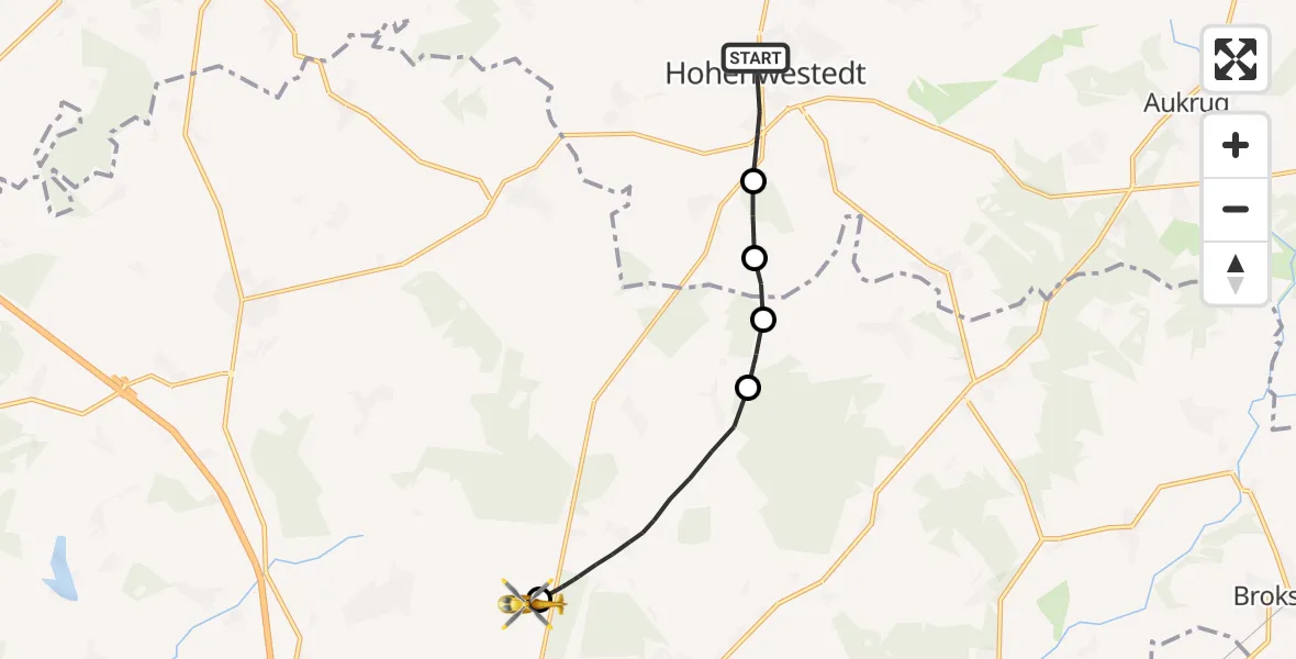 Flugroute Rettungshubschrauber Hohenwestedt - Itzehoe Hungriger Wolf Flugplatz, 17 Mai 2026, 09:25