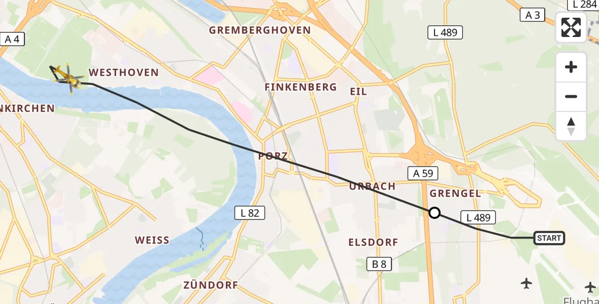 Flugroute Rettungshubschrauber Köln Bonn Flughafen - Köln, 17 Mai 2026, 09:34
