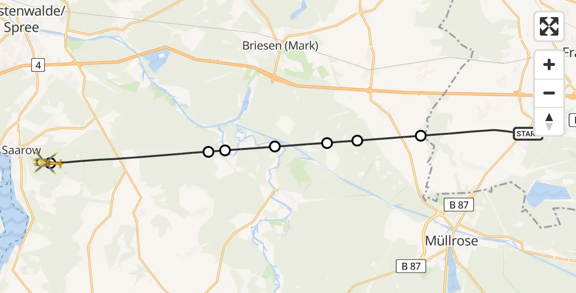 Flugroute Rettungshubschrauber Frankfurt (Oder) - Bad Saarow, 17 Mai 2026, 09:52