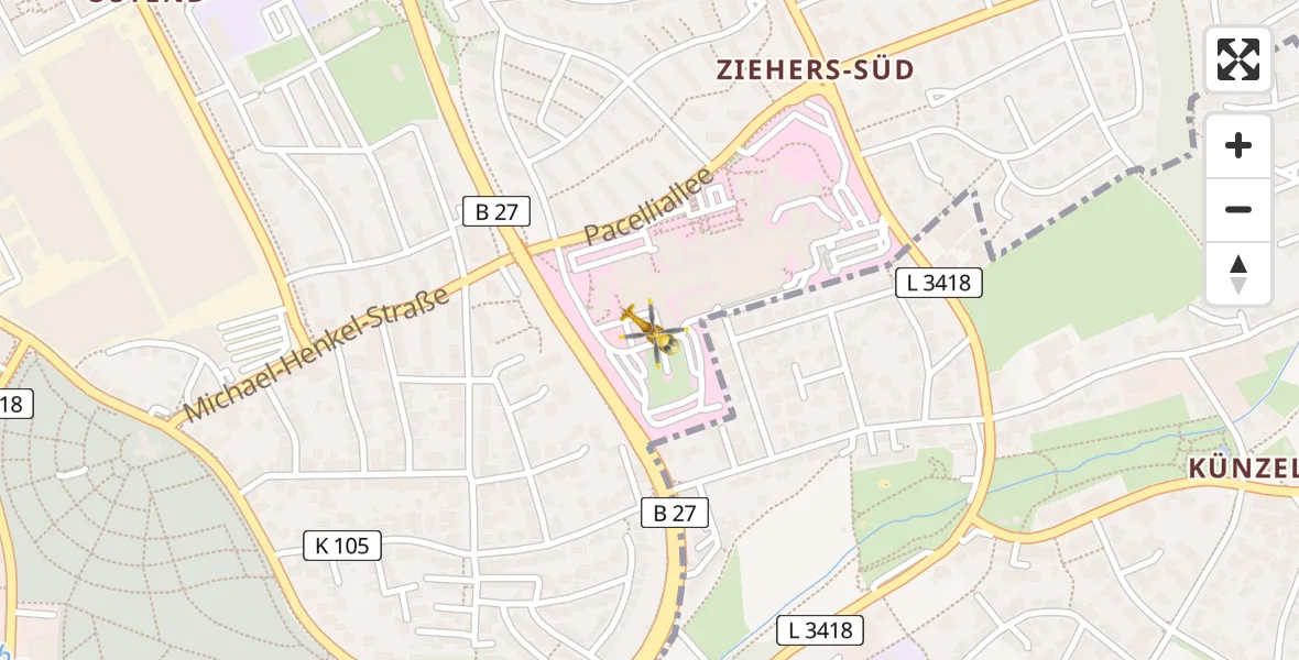 Flugroute Rettungshubschrauber Fulda Hospital - Fulda Hospital, 17 Mai 2026, 09:57