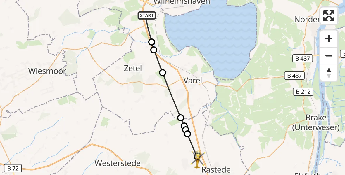 Flugroute Rettungshubschrauber Sande - Wiefelstede, 17 Mai 2026, 10:04