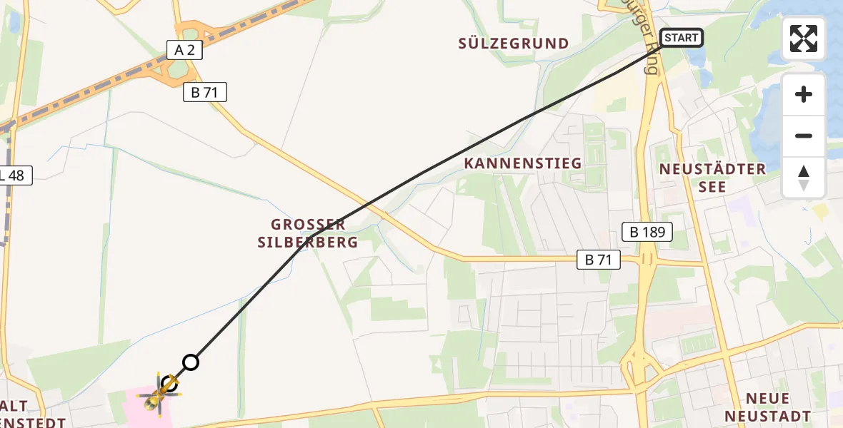 Flugroute Rettungshubschrauber Magdeburg - Magdeburg Hospital, 17 Mai 2026, 10:06