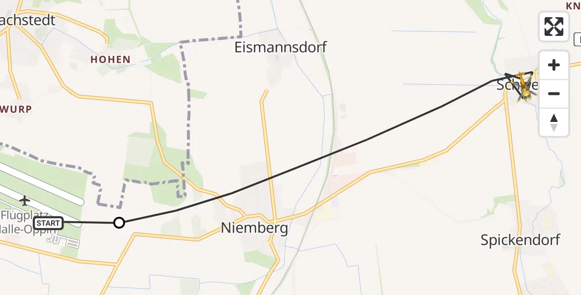 Flugroute Rettungshubschrauber Halle-Oppin Flugplatz - Landsberg, 17 Mai 2026, 10:08