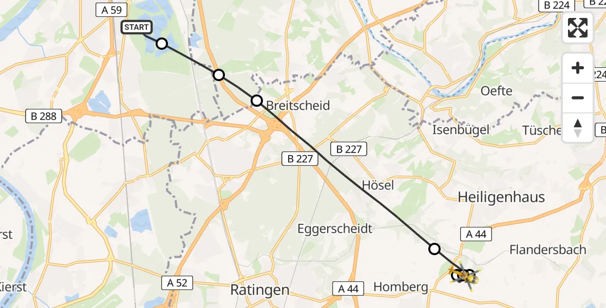 Flugroute Rettungshubschrauber Duisburg Air Rescue Hubschrauberlandeplatz (Christoph 9) - Meiersberg Flugplatz, 17 Mai 2026, 10:09