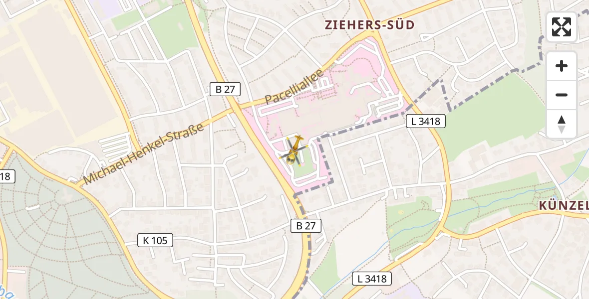 Flugroute Rettungshubschrauber Fulda Hospital - Fulda Hospital, 17 Mai 2026, 10:10
