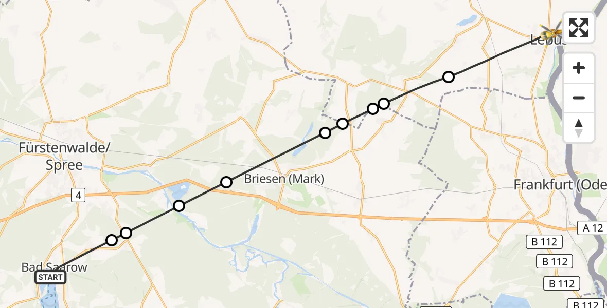 Flugroute Rettungshubschrauber Bad Saarow - Lebus, 17 Mai 2026, 10:11