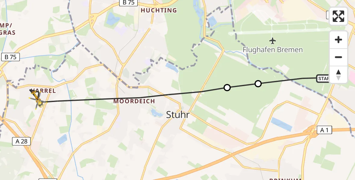 Flugroute Rettungshubschrauber Bremen - Stuhr, 17 Mai 2026, 10:16