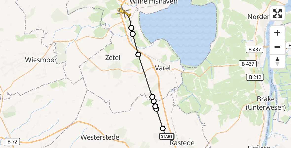 Flugroute Rettungshubschrauber Wiefelstede - Sande, 17 Mai 2026, 10:30