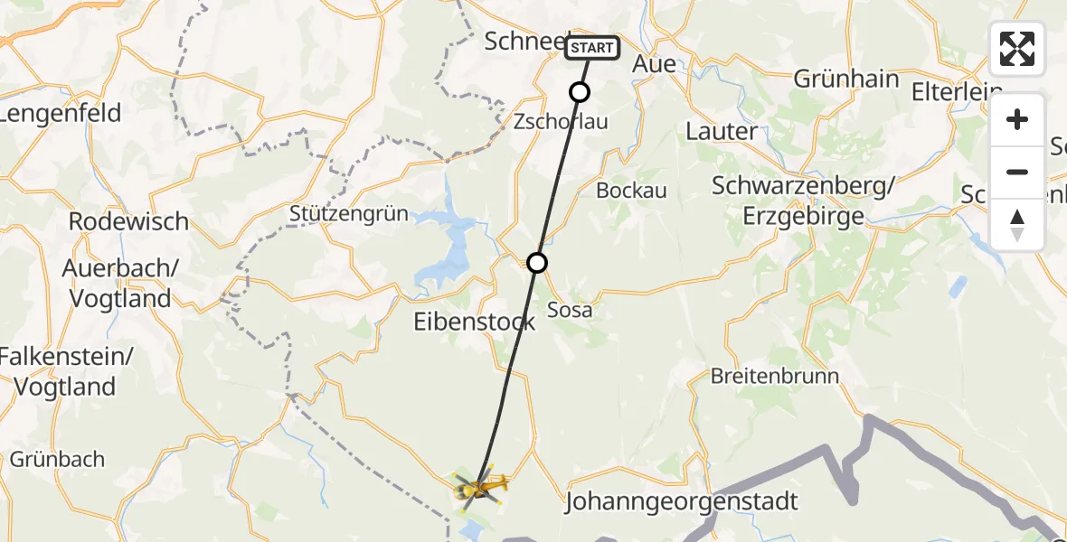 Flugroute Rettungshubschrauber Aue-Bad Schlema - Eibenstock, 17 Mai 2026, 10:32