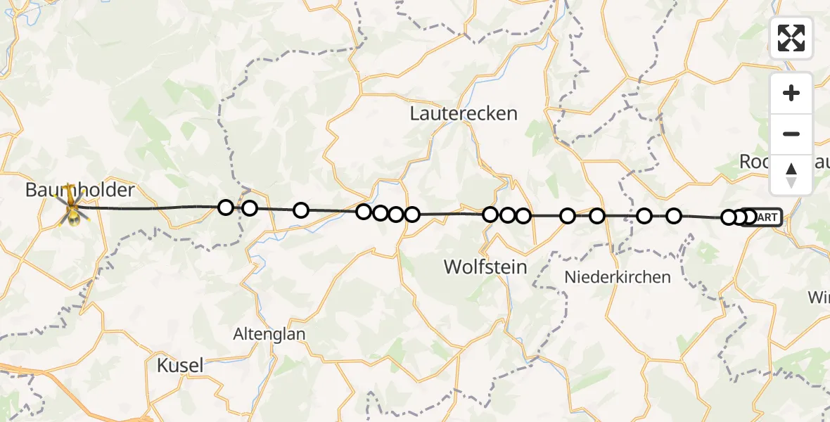Flugroute Rettungshubschrauber Imsweiler UL - Baumholder, 17 Mai 2026, 10:37