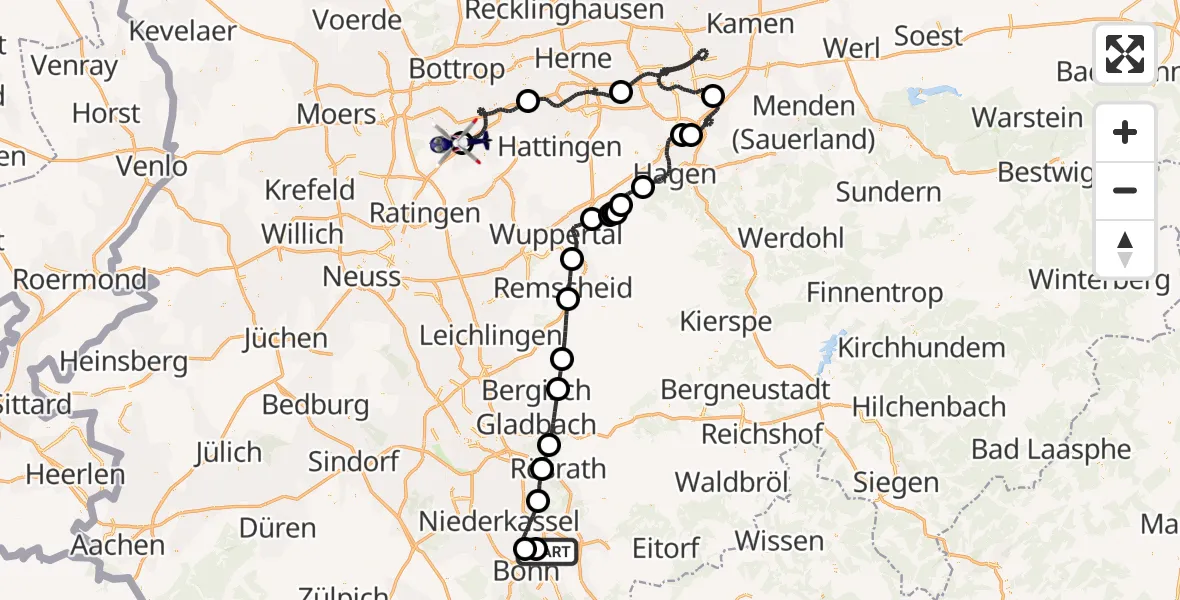 Flugroute Polizeihubschrauber Sankt Augustin - Essen-Mülheim Flughafen, 17 Mai 2026, 10:42