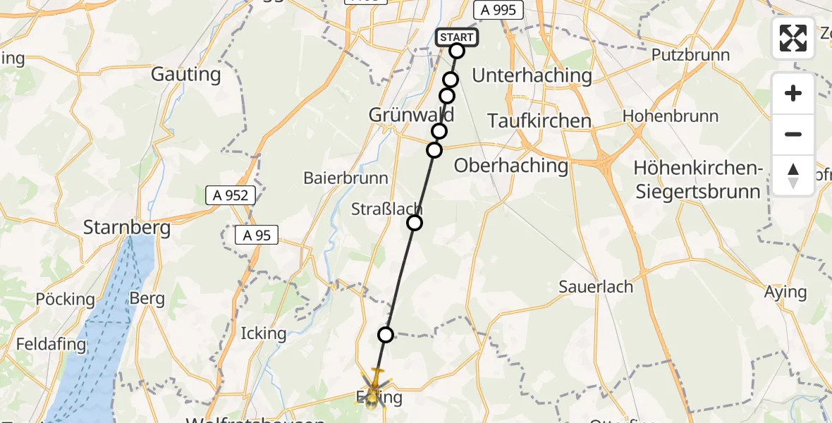 Flugroute Rettungshubschrauber ADAC Air Rescue Center Hubschrauberlandeplatz (Christoph 1) - Egling, 17 Mai 2026, 10:42