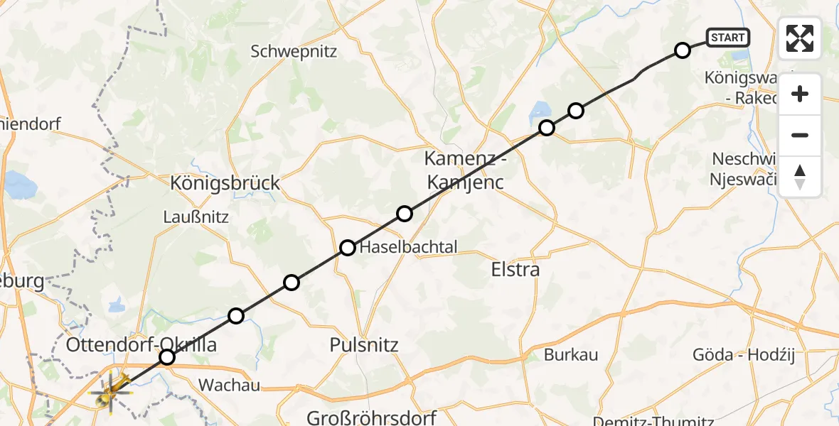 Flugroute Rettungshubschrauber Königswartha - Ottendorf-Okrilla, 17 Mai 2026, 10:49