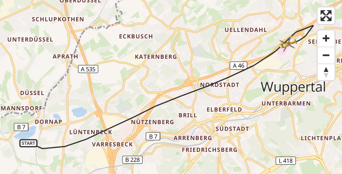 Flugroute Rettungshubschrauber Wuppertal - Wuppertal, 17 Mai 2026, 11:04